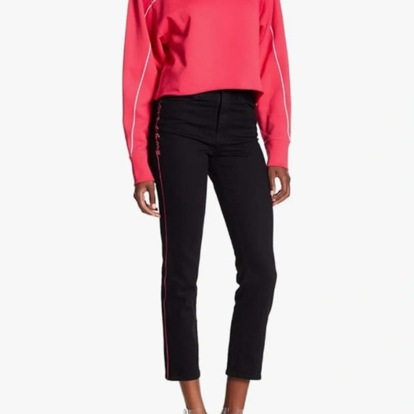 Rag & Bone High Rise Cigarette Ankle Jeans Black with Pink Logo Stripe Size 30 - Picture 1 of 10